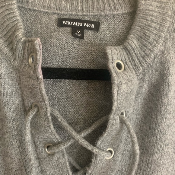 Gray Lace-up Sweater - Picture 3 of 3